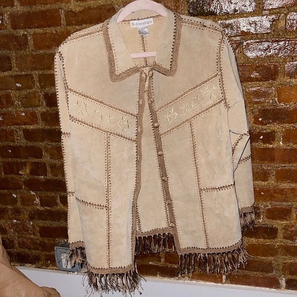 Dress Barn Jackets & Blazers - NWOT Dress Batn Boho Fringe leather Blend jacket